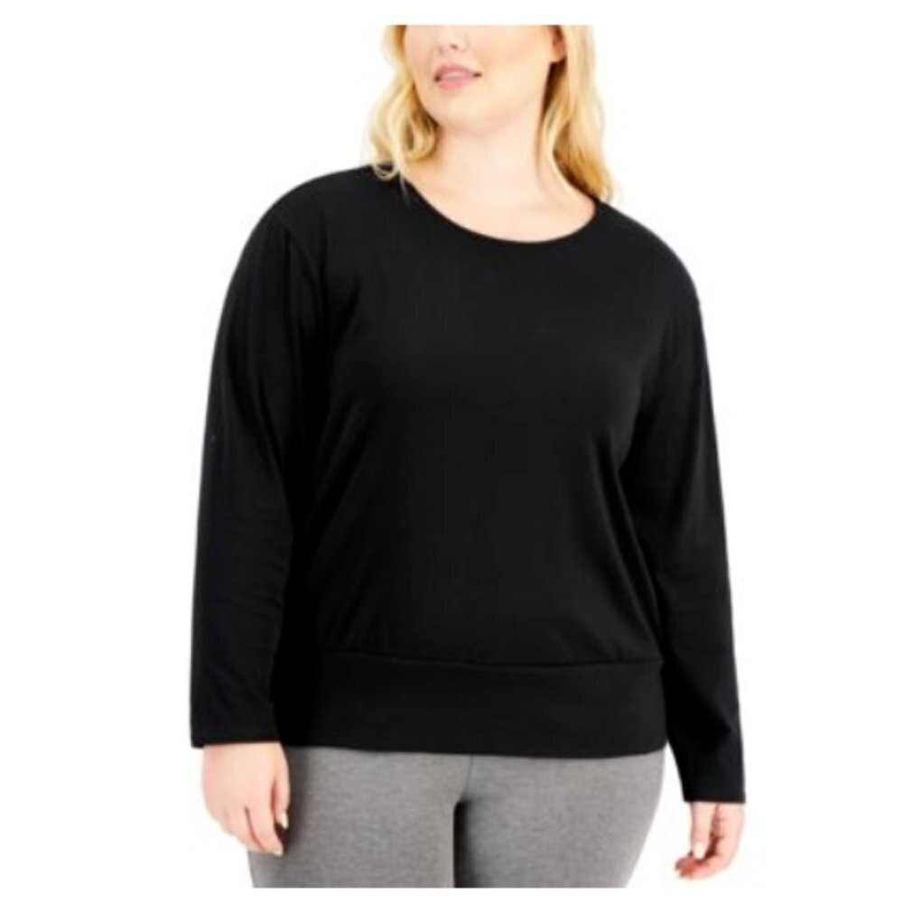 Alfani Womens‎ Plus Size 1X Solid Long Sleeve Banded Hem Top Deep Black $69 171